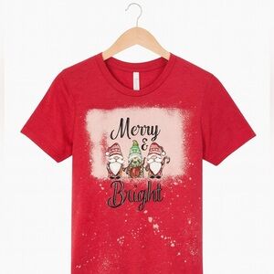 Gnome Christmas “Merry and Bright” Women’s medium gnome t-shirt. Holiday T-Shirt